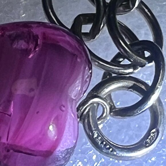 Silver Link Charm Bracelet Red Art Glass Heart Charm 7" Clasp Closure Handmade - Picture 8 of 9